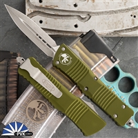 Microtech Combat Troodon 142-10APOD Apocalyptic Double Edge Blade OD Green Handle.