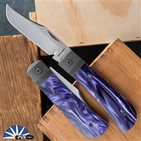 Jack Wolf Knives Benny's Clip Hand Satin Blade, Kirinite Cosmic Purple