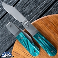 Jack Wolf Knives Big Bro Jack V2 Dark Blasted & Tumbled Blade, Kirinite Oz Green, Dark Blasted & Tumbled Bolsters