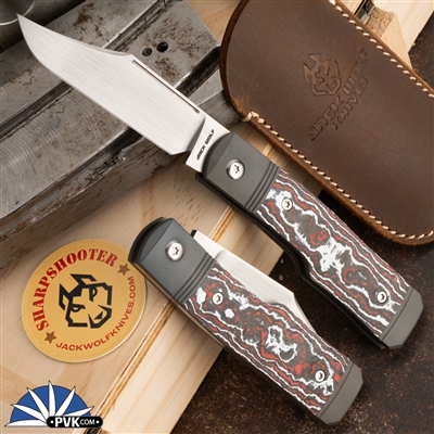 Jack Wolf Knives Sharpshooter Jack Hand Rubbed Satin Blade, Fat Carbon Snowfire Handle