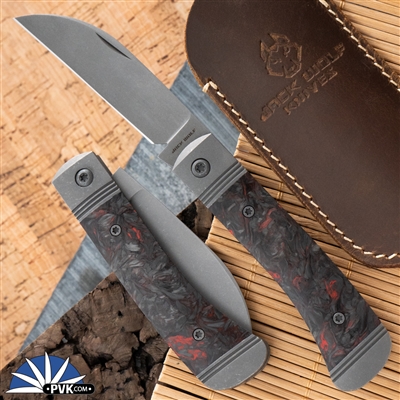 Jack Wolf Knives Venom Jack Blasted & Tumbled Blade, Fat Carbon Dark Matter Red