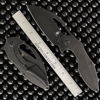 Kizer Isham Megatherium Flipper, Black Stonewashed Titanium, Black Stonewashed S35VN