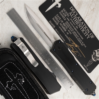 Marfione Custom Scarab II DES Grind Hand Rubbed Satinl Blade w/ Blue Ringed Ti Hardware