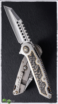 Marfione Custom Warhound Folder Mirror Blade Trimmed Snakeskin CF Inlay