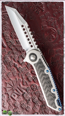 Marfione Custom Warhound Folder Mirror Blade CF Inlay Blue Titanium Accents