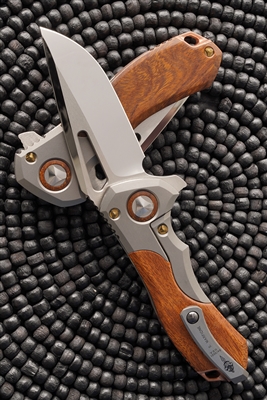 Marfione Custom Protocol Mirror Polished Double Vapor Blast Bolsters Ironwood Scales W/Copper Backspacer & Bronze Ti HW