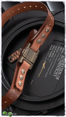 Marfione Custom Apis Female Belt, Distressed Brown-Water Buffalo Leather, Bronze Titanium W/Bronzed Hardware