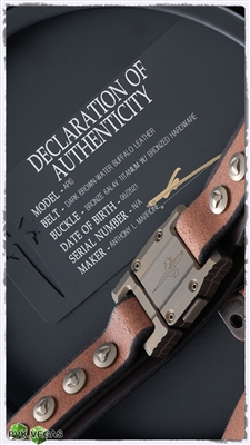 Marfione Custom Apis Belt, Dark Brown-Water Buffalo Leather, Bronze Titanium W/Bronzed Hardware