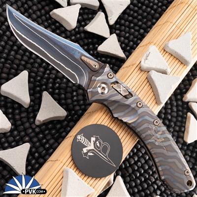 Marfione Custom Amphibian Persian Terraform Pattern Broken Anvil Damascus Blade, Flamed Titanium Handle, Bronze HW