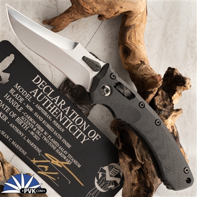 Marfione Custom Knives Amphibian Persian Hand Rubbed Satin Blade Carbon Fiber Handle, Flamed Accents DLC TT HW