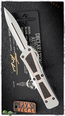 Marfione Custom Combat Troodon Double Edge Mirror Polish w/ Copper Trim Carbon Fiber Inlay, Satin Finish Stainless Steel w/ Copper Trim Carbon Fiber Inlay Copper Ringed HW