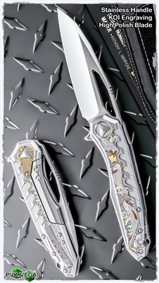 Marfione Custom Munroe Sigil Stainless Handle w/ 24K KOI Engraving High Polish Blade