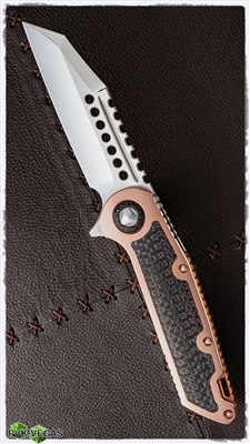 Marfione Custom Warhound Folder Mirror Blade Satin Copper Handle w/ LSCF Inlay