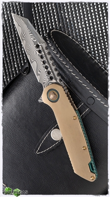 Marfione Custom Warhound Folder Bronze Titanium Chassis w/ Damascus Blade Antique Green Accents SN003