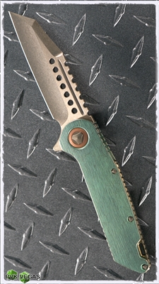 Marfione Custom Warhound Folder Antique Green Bark w/ Copper & Bronze SN003