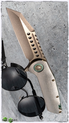 Marfione Custom Warhound Folder Bronzed TT Apocalyptic Blade Bark Finish Ti Handle W/ Green & Bronzed Hardware