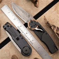 Mantis Knives GH2028DP G&G Hawk Designs Gearhead Damascus Drop Point,  Copper Gear Ring, Carbon Fiber and Laser Etched Aluminum Handles, Liner Lock