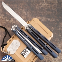 Medford Viceroy Drop Point Tumbled Blade, Anodized Blue Handles, Silver HW