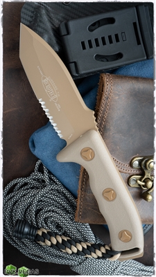 Microtech Currahee Fixed Blade Tanto 103-2TA Tan Handle Tan Serrated Blade