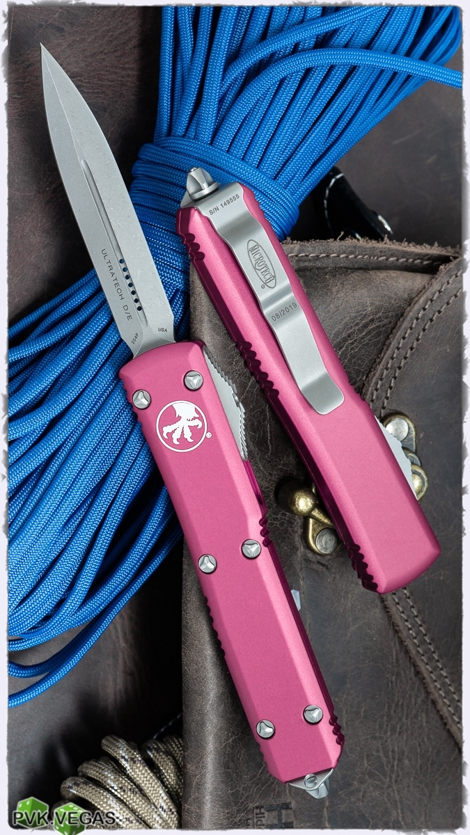 Microtech Ultratech 122-10APPK Double Edge Apocalyptic Blade, Pink Handle