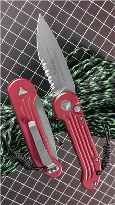 Microtech LUDT Auto 135-11RD Red Handle Stonewash Finish Serrated Blade