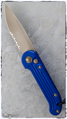 Microtech LUDT 135-14BL Blue Handle Serrated Bronzed Blade & Hardware
