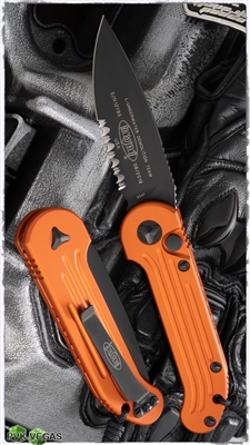 Microtech LUDT 135-2OR Black Serrated Blade Orange Handle