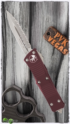 Microtech Troodon D/E 138-6MR Satin Full Serrated Blade Merlot Handle