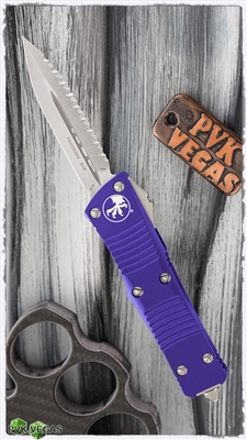 Microtech Troodon D/E 138-6PU Purple Handle Satin Full Serrated Blade