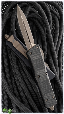 Microtech Combat Troodon D/E 142-13CFS Carbon Fiber Top Black Handle Bronzed Blade & Hardware