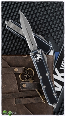 Microtech UTX-85 D/E 232-11DBK Apocalyptic Partial Serrated Blade Distressed Black Handle