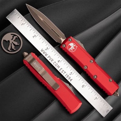 Microtech UTX-85 D/E 232-13APRD Bronzed Apocalyptic Blade Red Handle