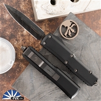 Microtech UTX-85 232-16DLCTSH Double Edge DLC Damascus Blade, Black Handle Shadow Signature Series