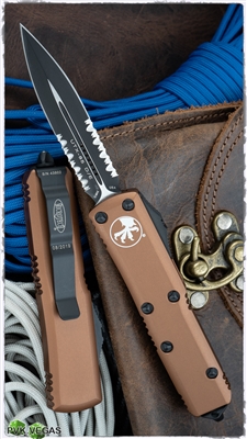 Microtech UTX-85 D/E 232-2TA Black Serrated Blade Tan Handle