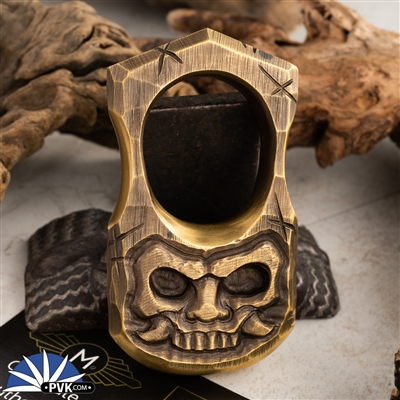 Metal Ock Customs Single Finger Knuck, Distressed Brass, Oni Skull #654