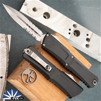 Microtech Combat Troodon Gen 3 1142-11 Double Edge Stonewash Partial Serrated Blade, Black Handle