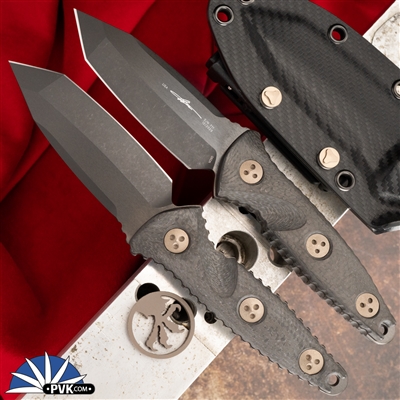 Microtech Socom Alpha Mini 114M-1DLCCFS Tanto DLC Blade, Carbon Fiber Handle Bronze Hardware Signature Series