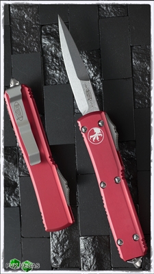 Microtech Ultratech D/A OTF Bayonet 120-10RD Stonewash Blade Red Handle