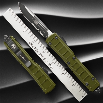 Microtech Ultratech II S/E 121II-2ODS Single Edge Partial Serrated Black Blade OD Green Stepside Handle