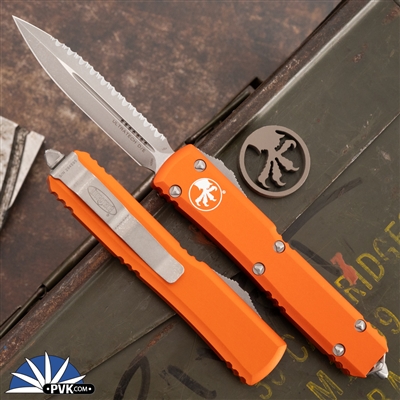 Microtech Ultratech 122-12APOR Double Edge Apocalyptic Full Serrated Blade, Orange Handle