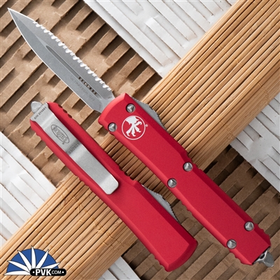 Microtech Ultratech D/E 122-12APRD Apocalyptic Full Serrated Red Handle