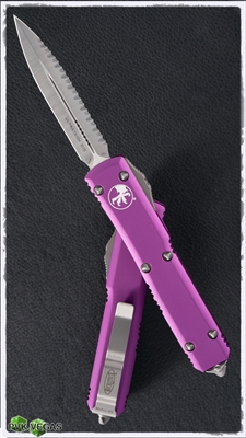 Microtech Ultratech D/E 122-6VI Satin Full Serrated Violet Handle