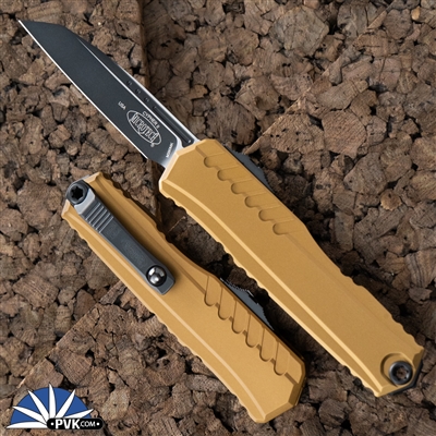 Microtech Cypher Gen 2 1241-1TA Single Edge (Wharncliffe) Black Blade, Tan Handle