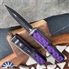 Microtech Daytona 126-1BIPUS Double Edge Black Blade, Black Handle Purple Bubble Inlay Signature Series