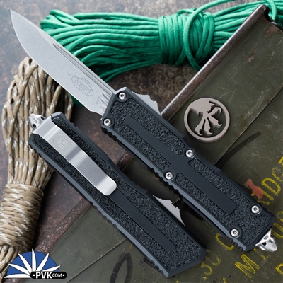 Microtech Scarab 2 Gen 3 1278-10 Single Edge Stonewash Blade, Black Handle