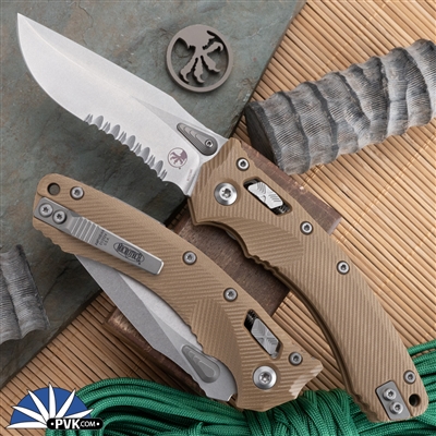 Microtech Amphibian 137RL-11FLGTTA Ram-Lok G10 Tan Fluted, Stonewash Partial Serrated