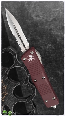 Microtech Troodon D/A 138-5MR Satin Serrated Double Edge Merlot Handle