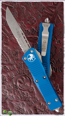 Microtech Troodon S/E 139-11AP Apocalyptic Serrated Blade Blue Handle