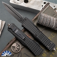 Microtech Combat Troodon Delta 142-1CT-DSH Double Edge DLC Fluted Blade, MK2 Frag Black Handle Shadow Signature Series Flamed Glass Breaker, Carbon Fiber Trigger