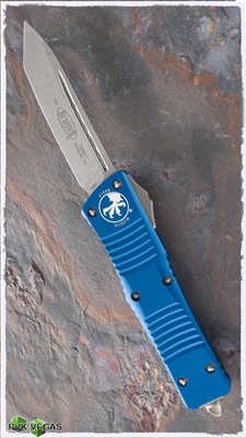 Microtech Combat Troodon T/E 144-1OBL Stonewash Blade Blue Handle